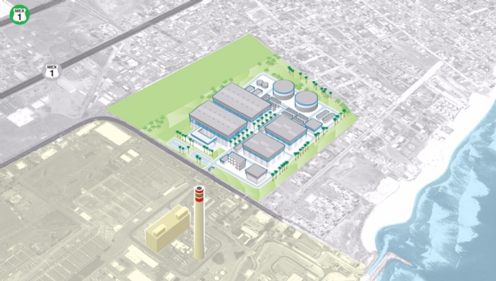 The site of the new Rosarito Seawater Desalination plant (r), adjacent to Rosarito Power Station (l)